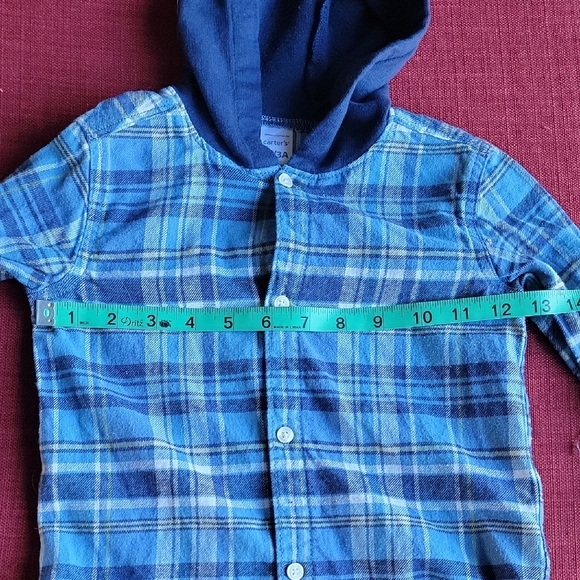 3 for $15 item🎉Carter's Navy and Light Blue Plaid Button Down Shirt with Hood - Picture 2 of 7